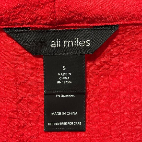 Ali Miles Red Crinkle Cardigan Jacket S 3/4 Sleeve Black Bone Look Buttons - Picture 7 of 12